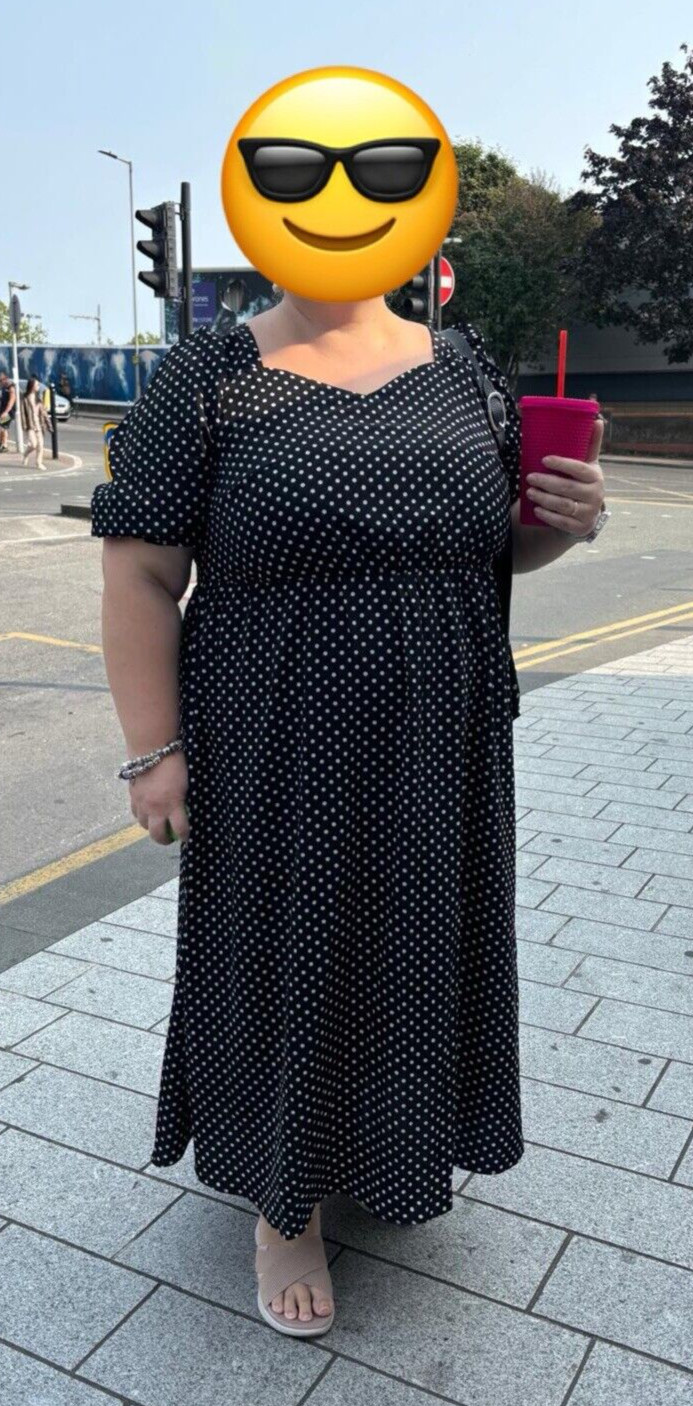 In The Style Black Spotted Midaxi Midi Summer Holidays Dress Size 26