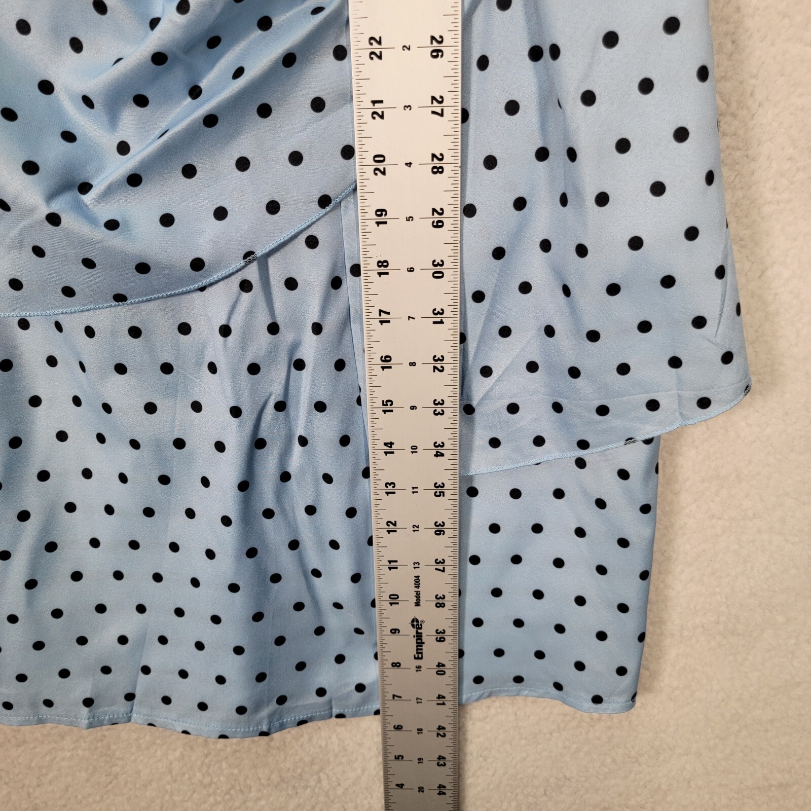 Sky Blue Polka Dot Stretch Pleated Mock Wrap Sheath Elegant Women Dress Size S