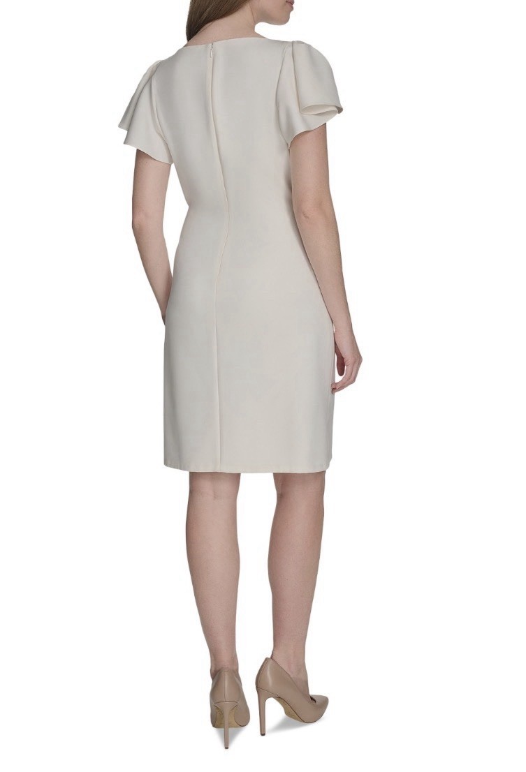 Tommy Hilfiger Sheath Dress, Flutter Slevee Boat Neck Self-Tie Belt Ivory, Sz-16