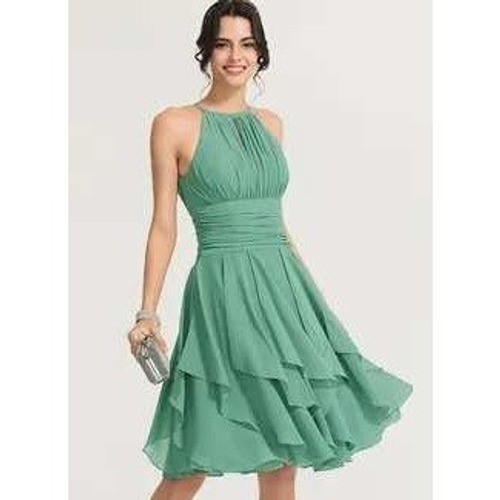 Good JJ’s House Cocktail Dress Womens 14 Green Good Halter Tiered Chiffon Formal