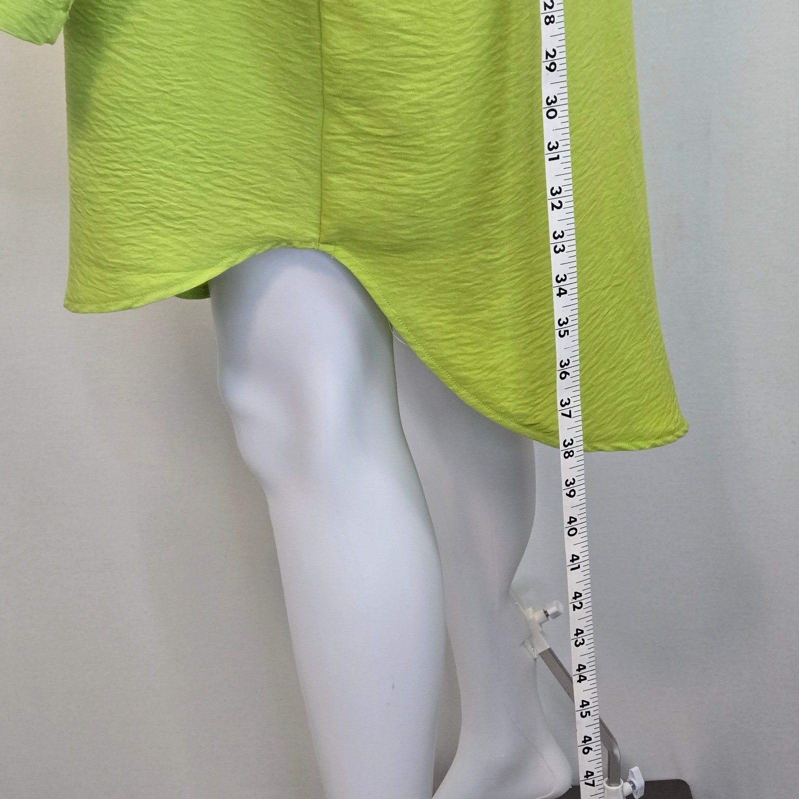 Lime Green Textured Button Down Shirt Dress High Low Tunic Long Sleeve – New
