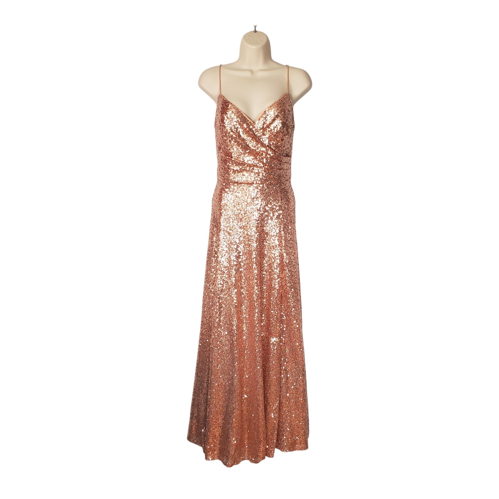 Watters Anzen 5300 Sequin Maxi Evening Dress Gown Rose Gold Wedding Size 10