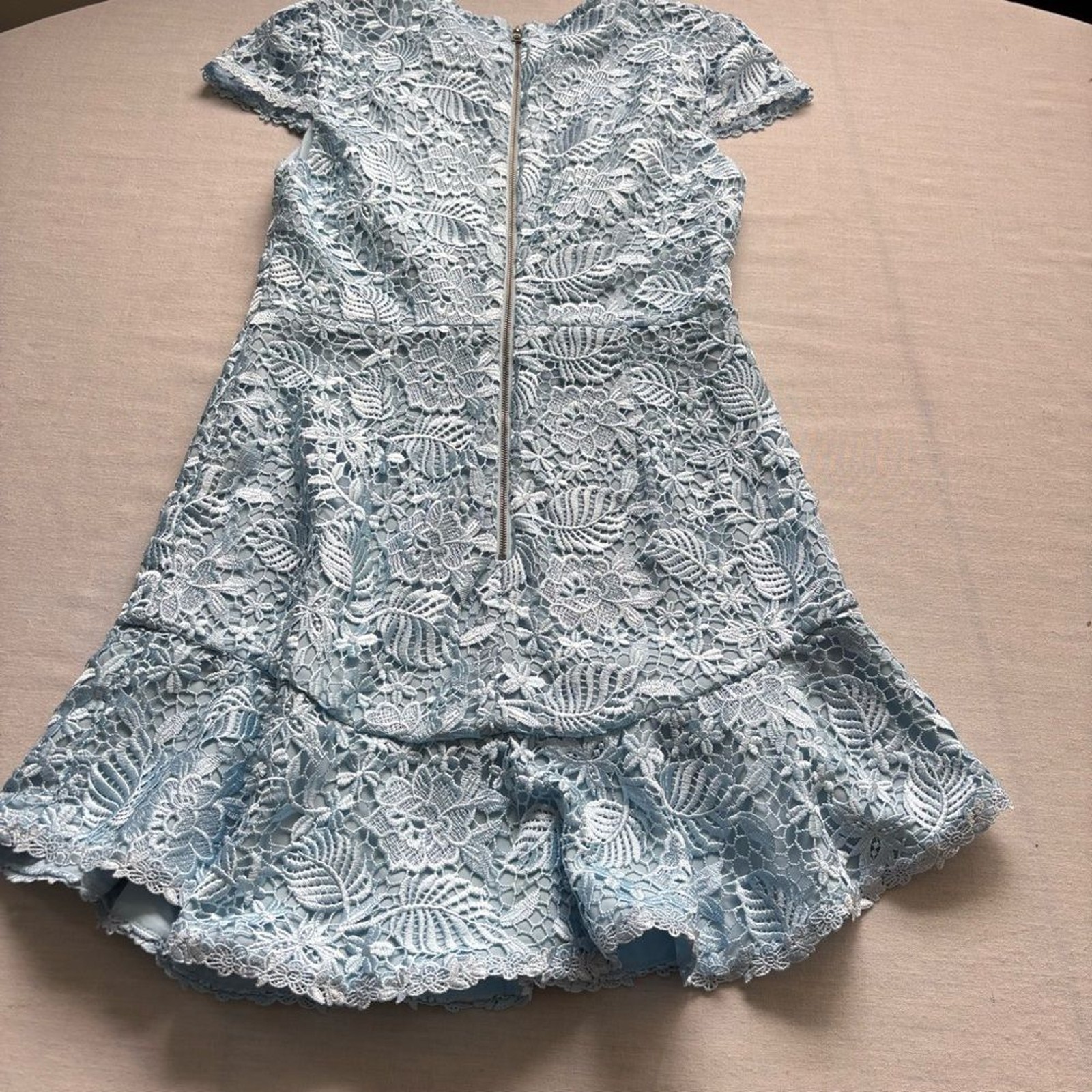 Alice + Olivia Rapunzel Lace Fit Flare Mini Dress Blue Size 8 Curved Hem
