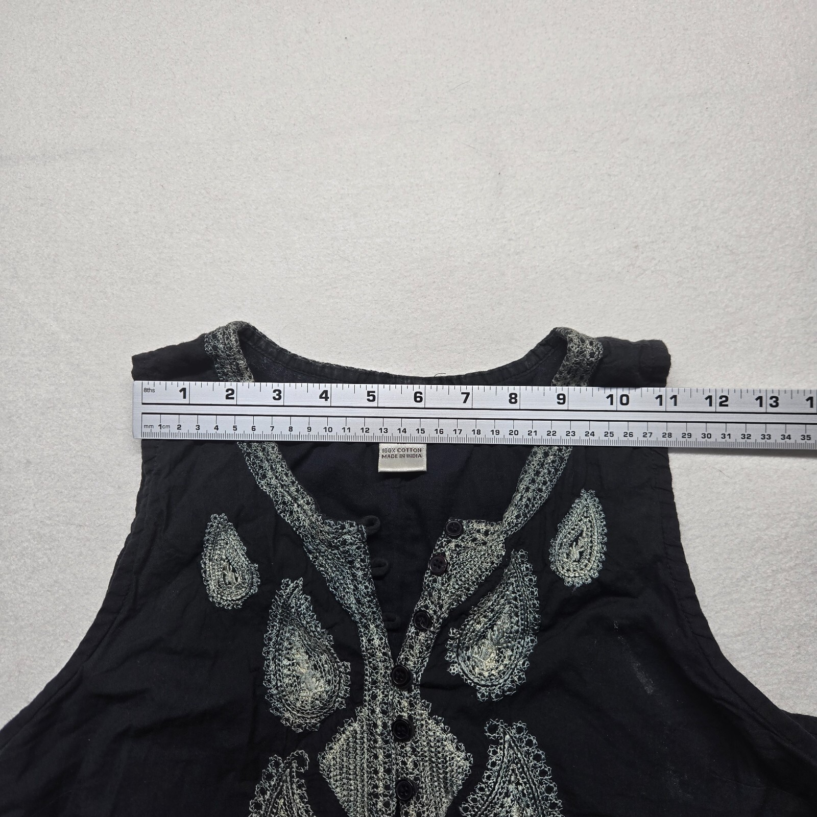 Cute Options Black Sleeveless Embroidered Shirt Cotton Dress Adult Size XL