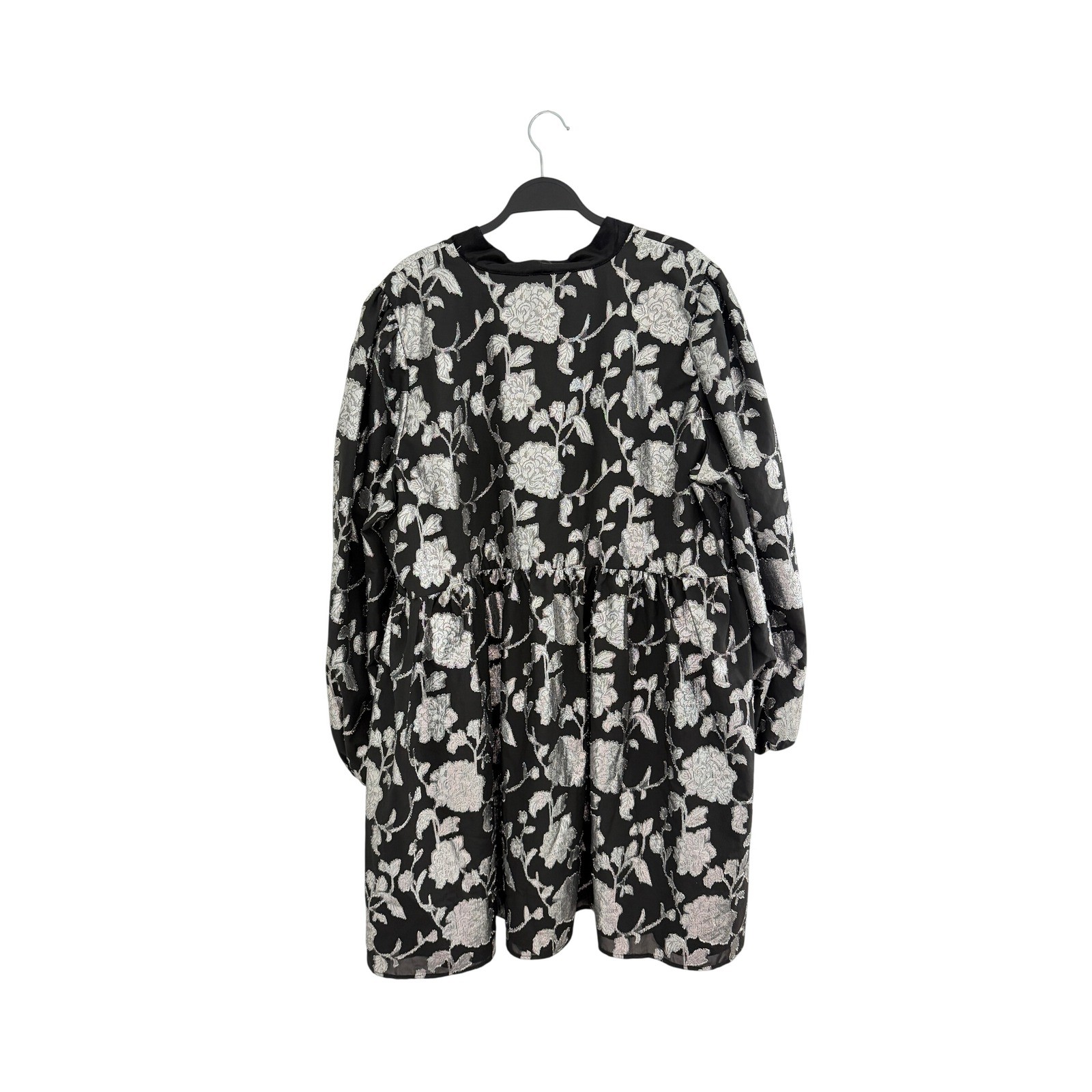 NWOT Eloquii Elements Neck Mini Dress Black Silver Floral Brocade Plus 20 2X