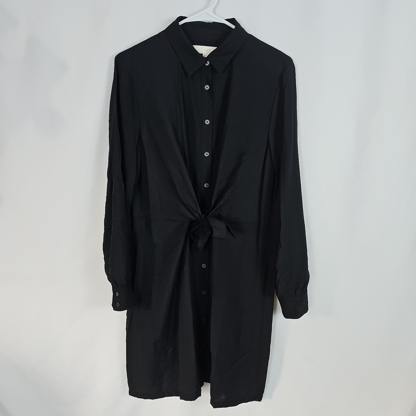 Loft Womens Sz. 10 Black Button Down Dress with Front Ties Minimalist Whimsigoth