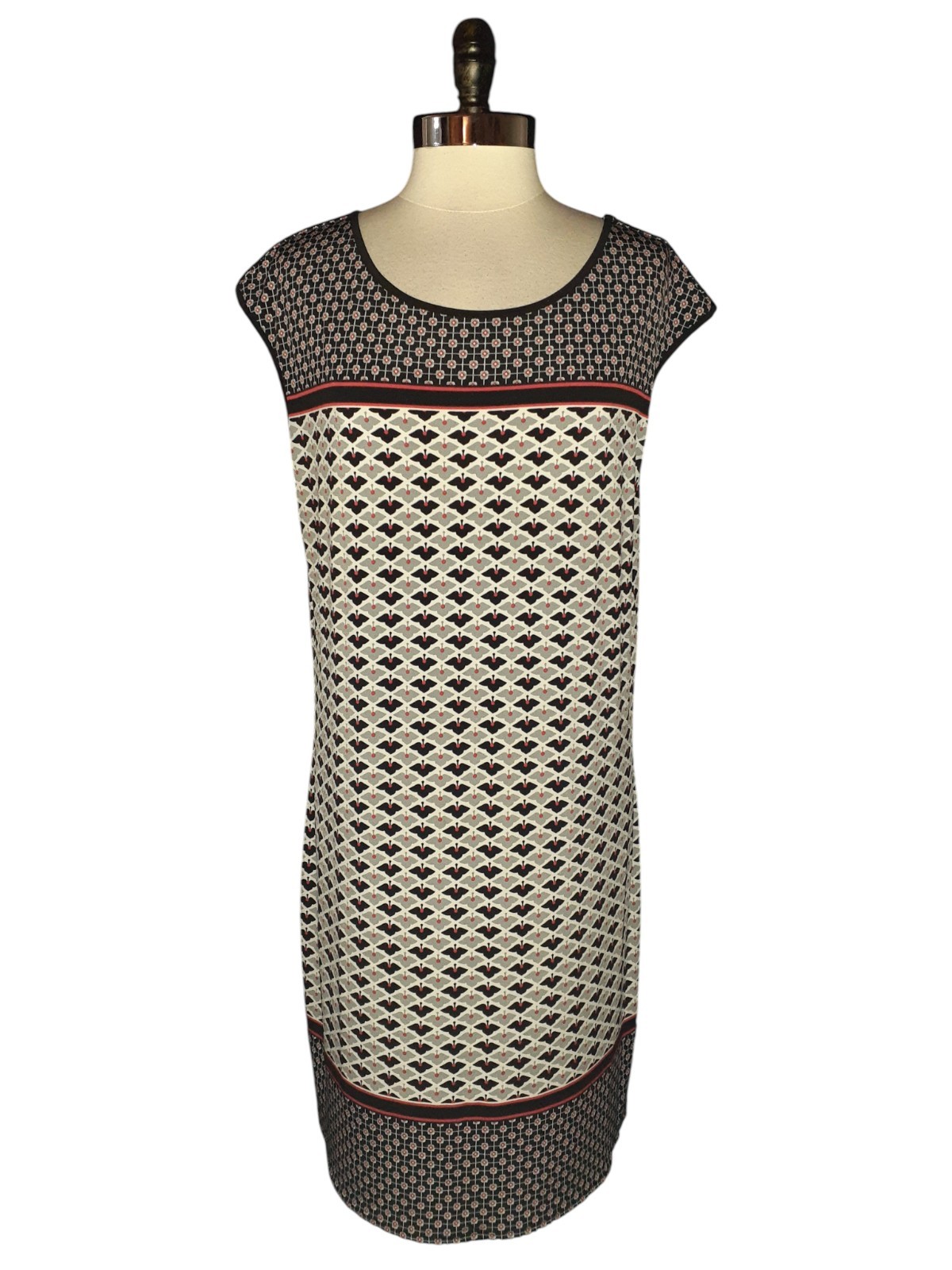 MAX EDITION Size XL Shift Dress Black White Red Floral Cap Sleeve Stretch