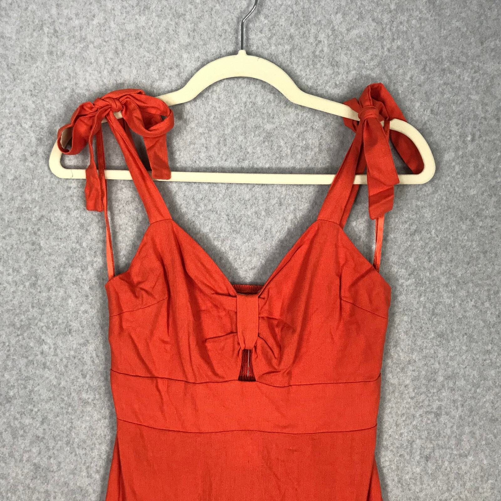Monteau Dress Womens Small Orange Strap Tie Bow Western Preppy Festival Rodeo