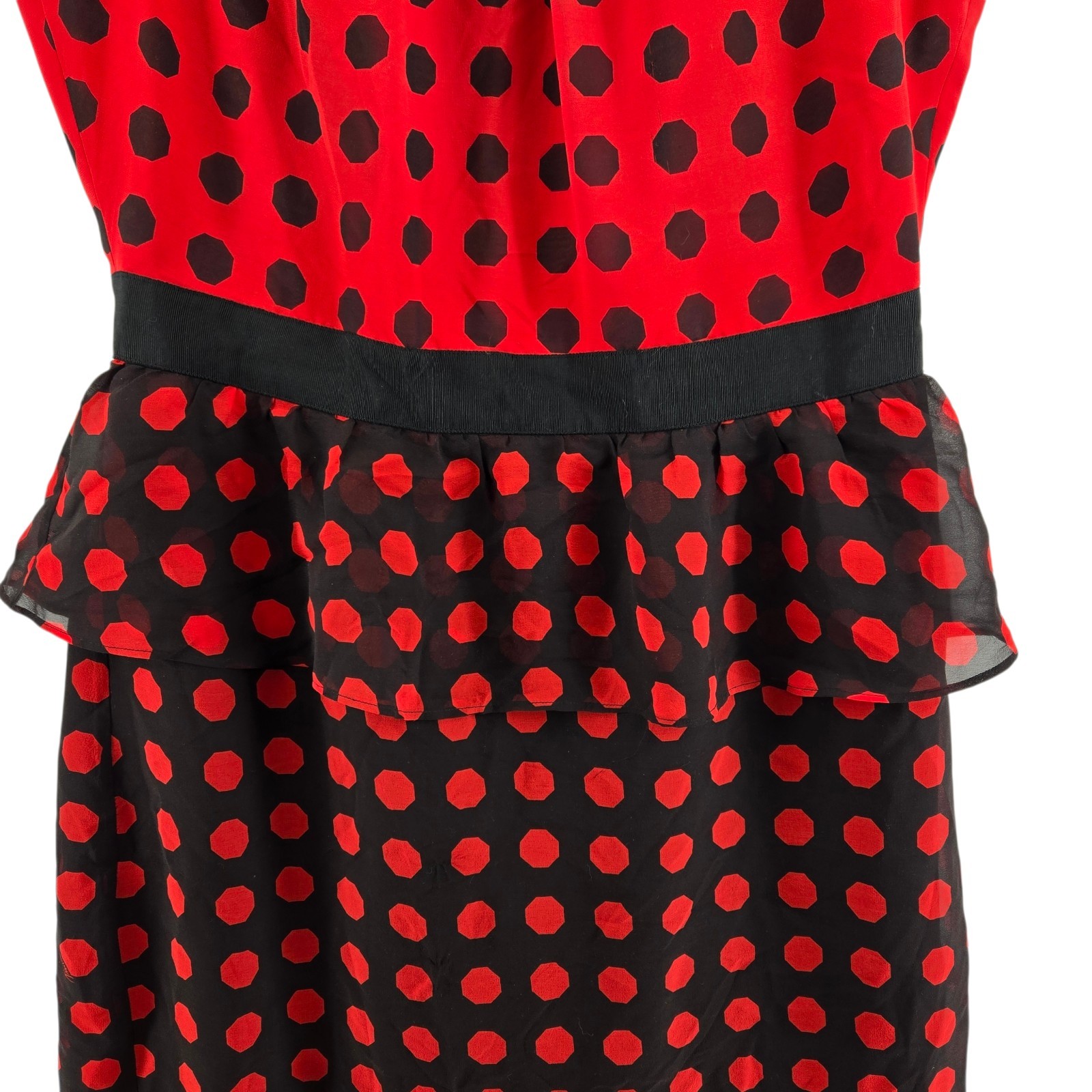 Trina Turk Dress Womens Small Medium Ladybug 100% Silk Black Red Polka Dot Party