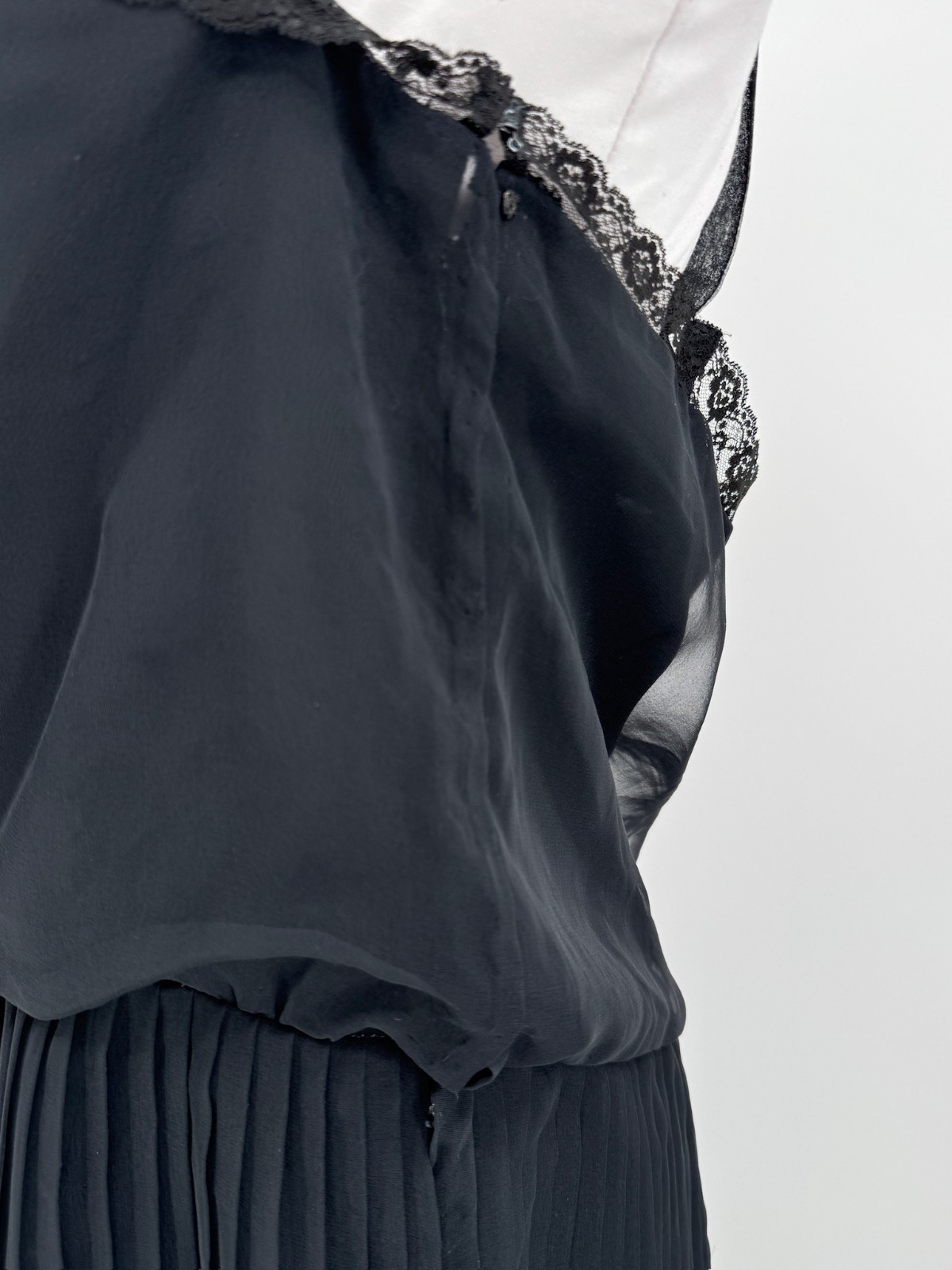 Adele Simpson I. Magnin Vintage 70s Black Chiffon Pleated Sleeveless Maxi Dress
