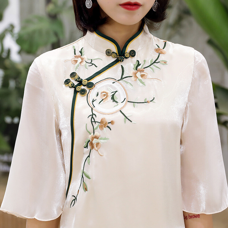 Spring/summer Embroidered Cheongsam Women Ethnic Long Cheongsam Qipao Dress