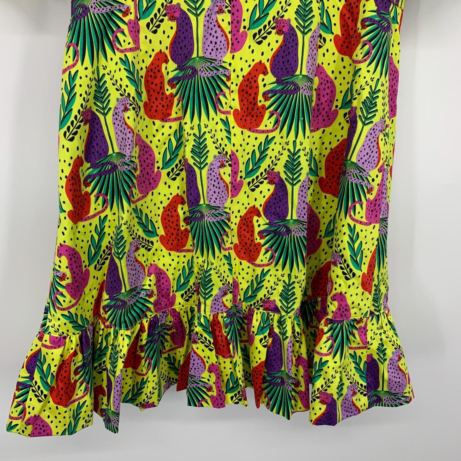Emily McCarthy Lola Dress Womens Size Medium Peekaboo Yellow Animal Ruffle NWT