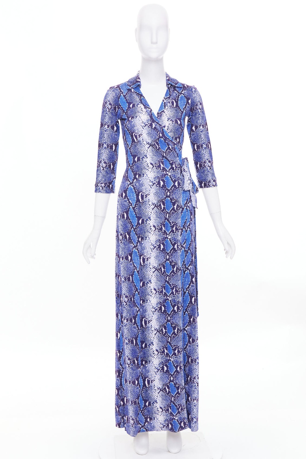 DIANE VON FURSTENBERG Abigail blue python snake print silk jersey dress US2 S