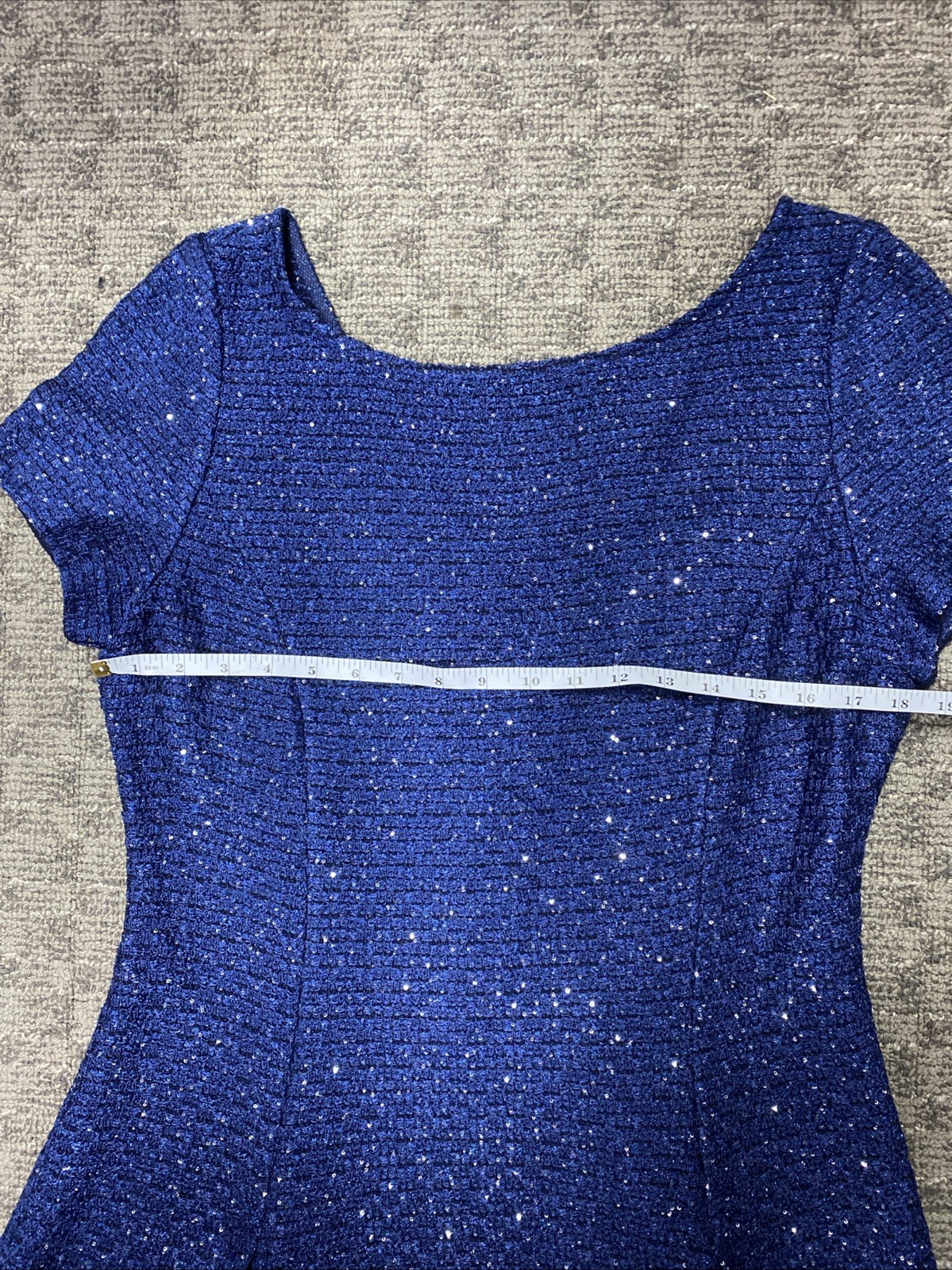 NWT St. John Sequin Textured Boucle Knit Dress Navy Multi Blue Women’s 12