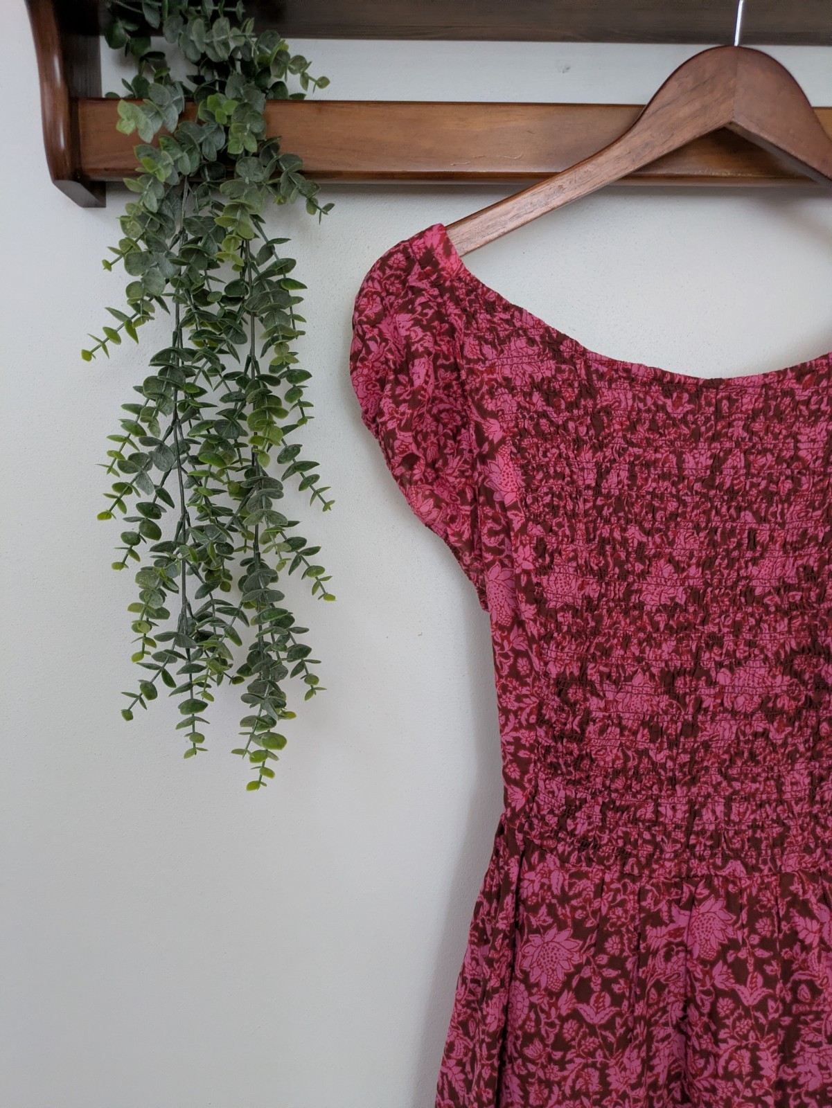 Free People Ultraviolet Smocked Lace-Up Maxi Dress Raspberry Burgundy Floral