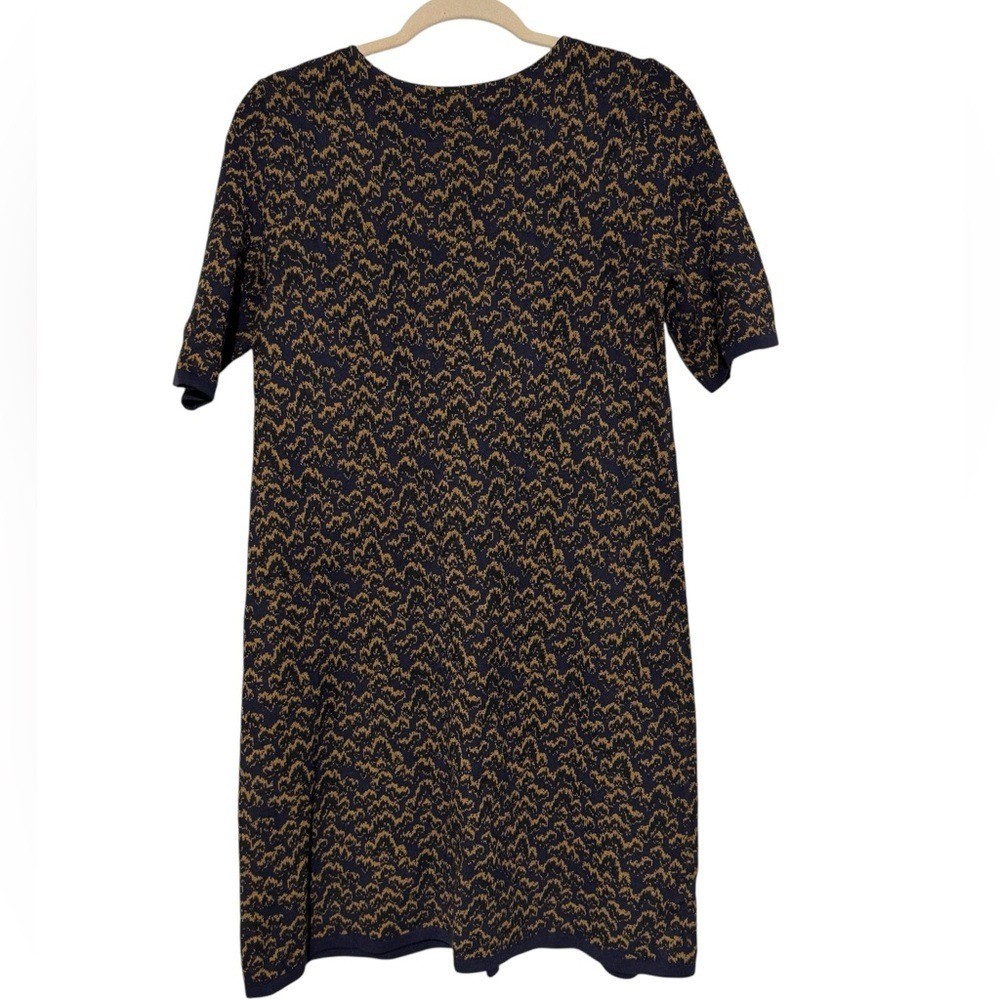 Ann Taylor Wool Cashmere Blend Sweater Dress Size M Navy Blue Brown Sheath Fall