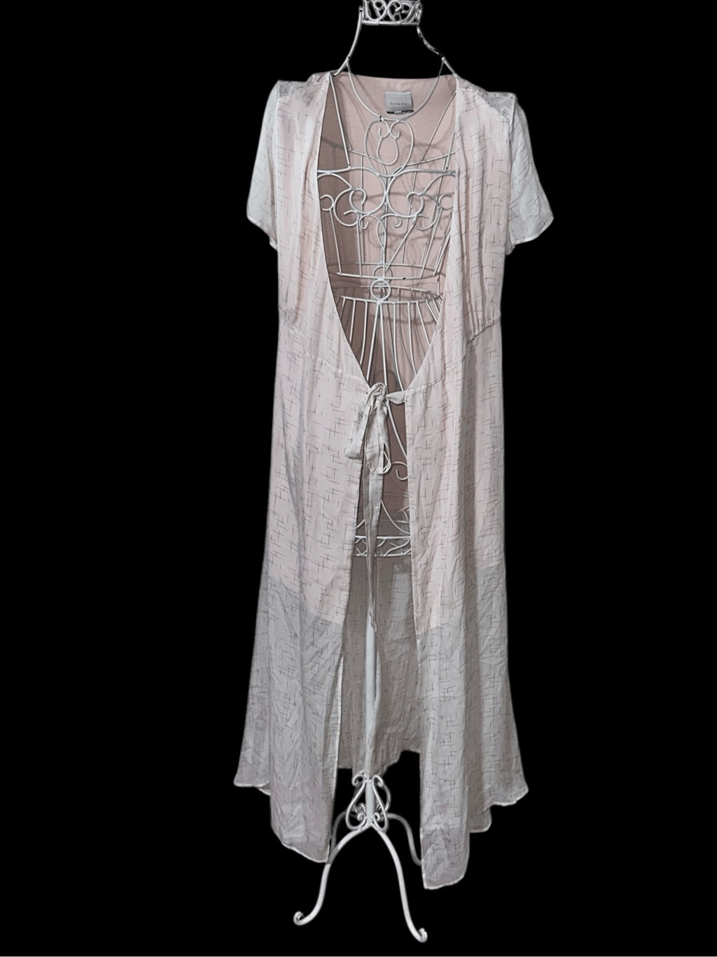 BEAUTIFUL GINLEE STUDIO 100% Silk Belted pink & gray long Dress Size 38 (8) reta