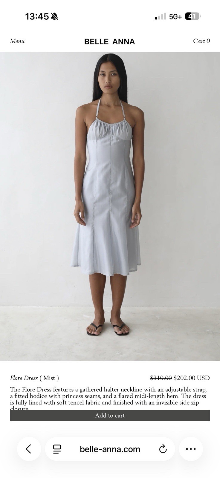 BELLE ANNA Mist Tencel Midi Halter A-Line Dress Adjustable Strap Flared Hem