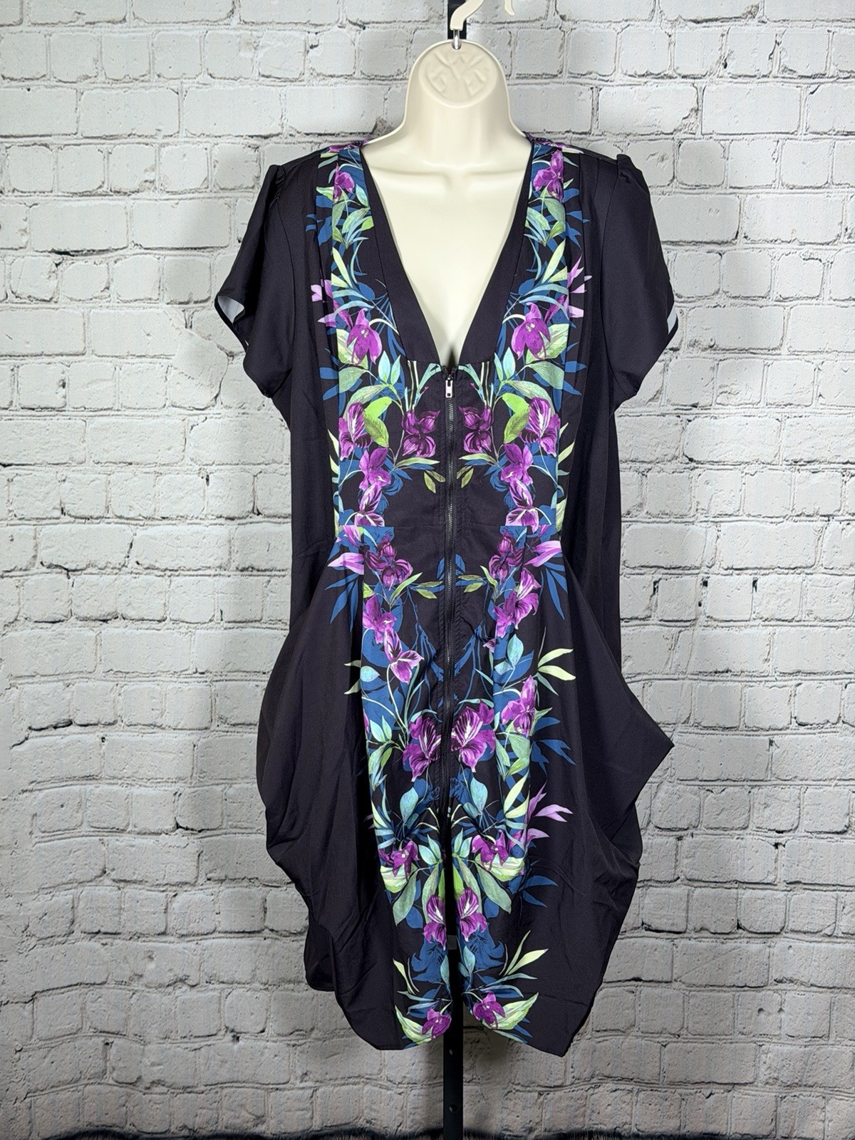 CITY CHIC Tunic Nadia Zip Front Floral Mini Dress sz M US 18