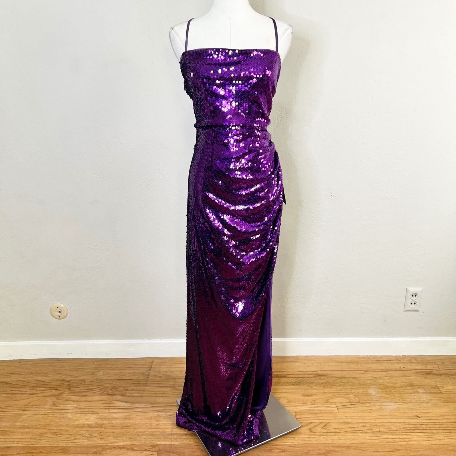 Lulus Maxi Dress Size Large Purple Allover Sequin Formal Gown Backless NEW