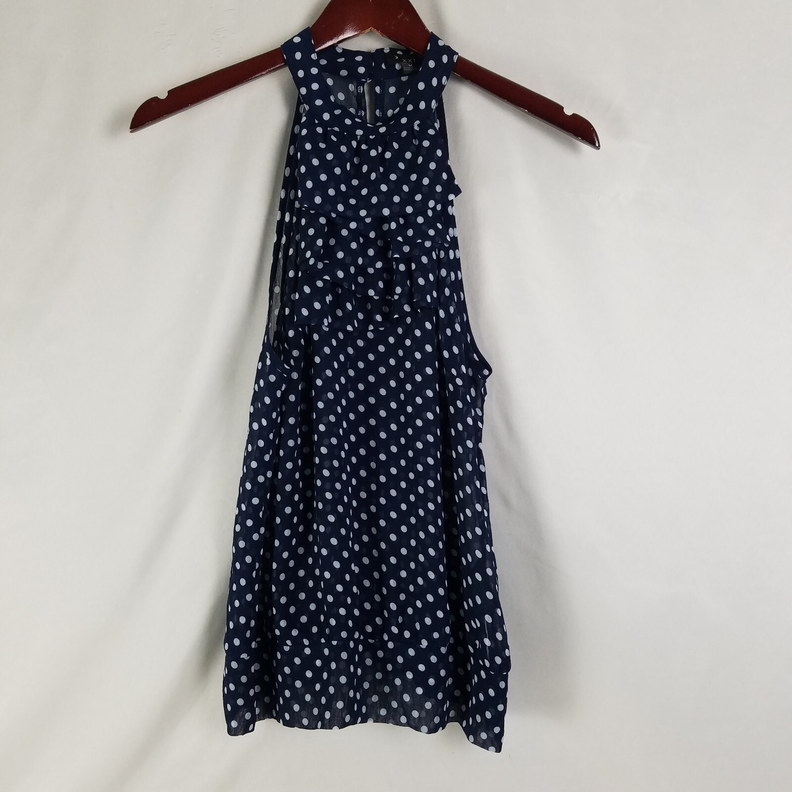XXI Short Dress Womens Medium Blue Polka Dot Sleeveless Halter Neck Lightweight