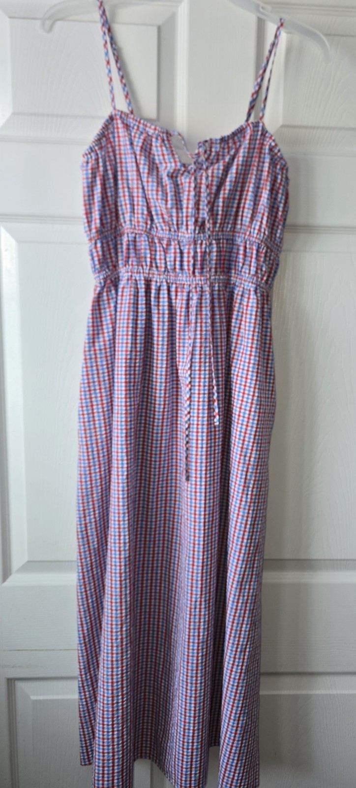 Universal Thread Red/Blue/White Gingham Square Neck Smocked Maxi Sundress XS