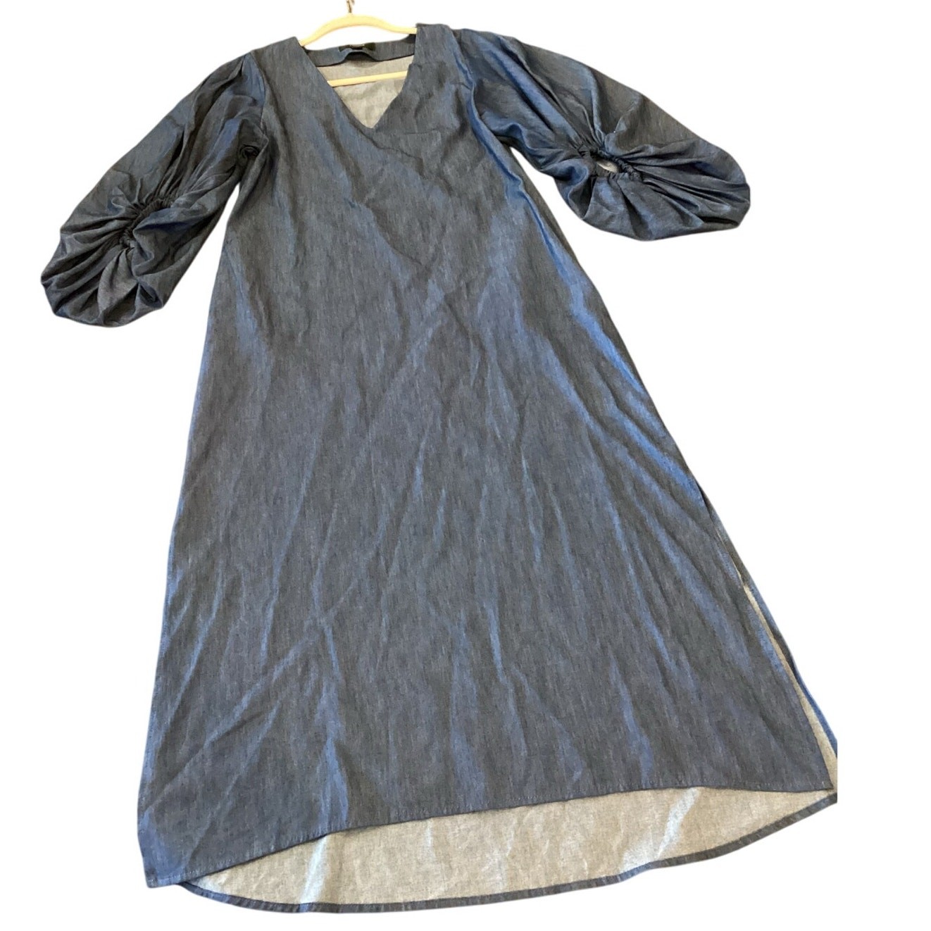 Padova Colombia kaftan denim jean balloon sleeve v neck boho midi long dress 6