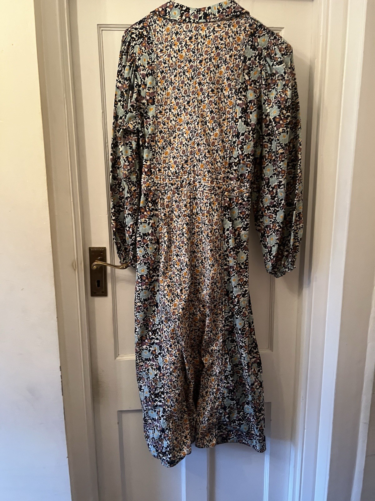 Jigsaw Multicoloured Floral Contrast Cotton Midi Shirt Dress, UK 12