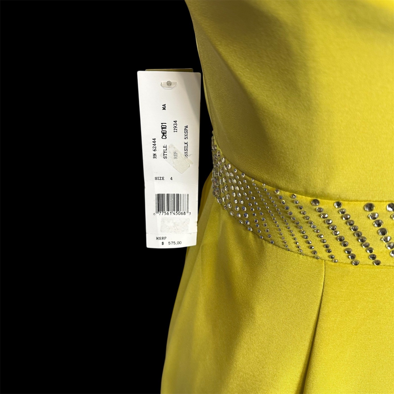 Nicole Miller Yellow Strapless Embellished Waist Ruffle Evening Gown Maxi Dress