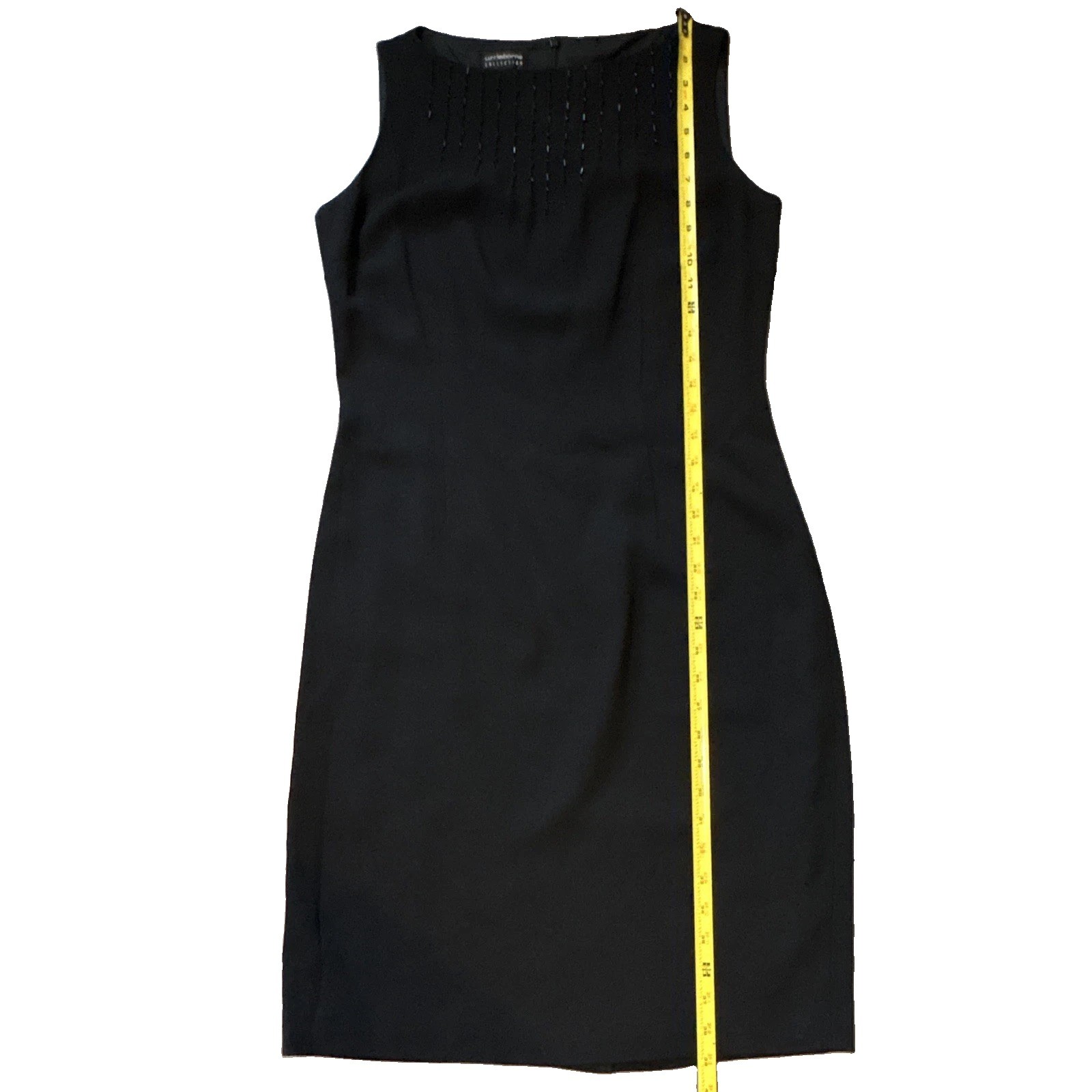 Liz Claiborne Collection Black Beaded Sheath Dress Lined Zip Round Neck Knee 8