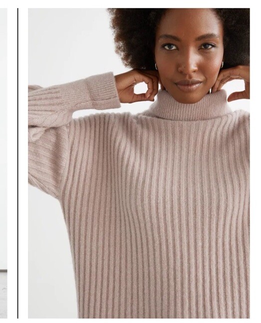 & Other Stories Turtleneck Wool Blend Ribbed Sweater Mini Dress Size S NEW Beige
