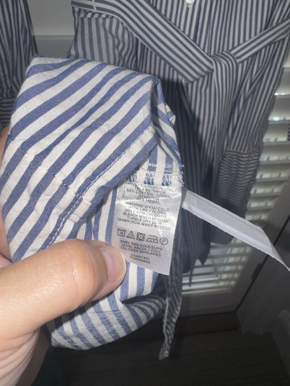 LOFT Small Blue White Stripe Button Long Sleeve Shirt DRESS w/ Belt Cotton Modal