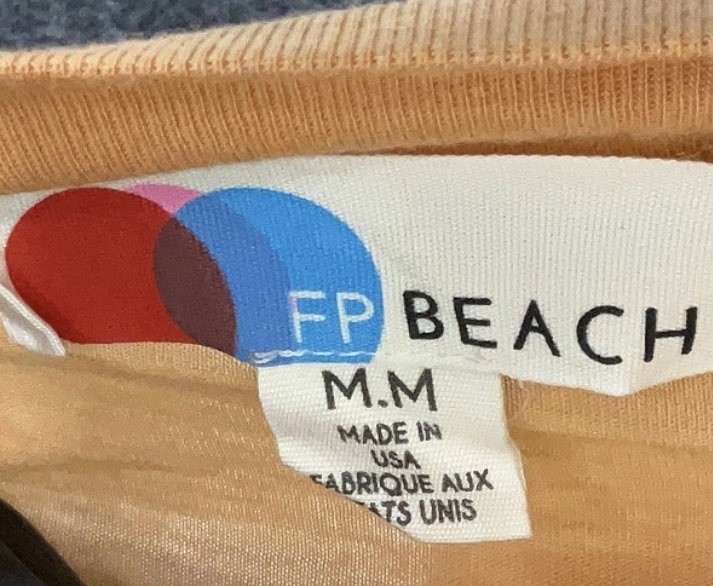 FP Beach Free People Peach Solid Midi Tee Dress Crew Cap Sleeve Pockets Slit M