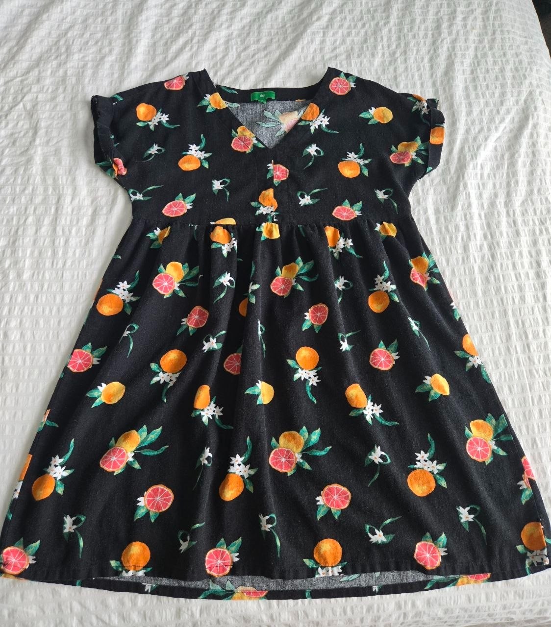 Dip Women’s Medium Black Citrus Print Dress Orange Lemon Floral Short Sleeve