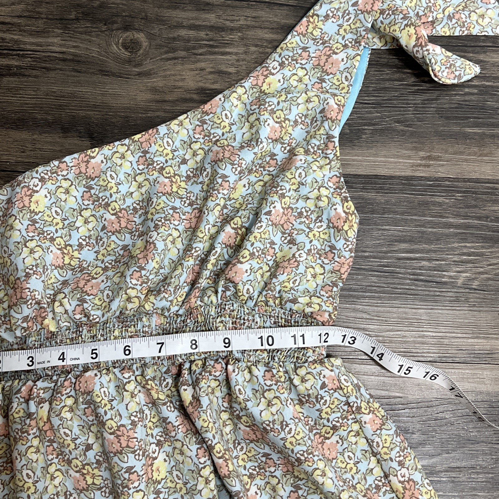 Altar’d State Medium One Shoulder Floral Mini Dress Smocked Waist Ruffle Hem