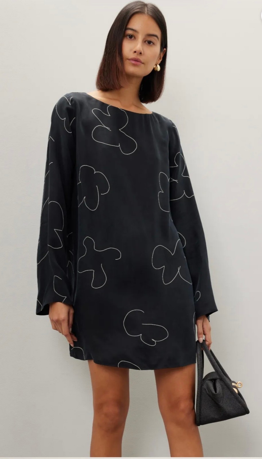 Madewell Women’s M Black Floral Print Long Sleeve Shift Mini Dress Keyhole Back