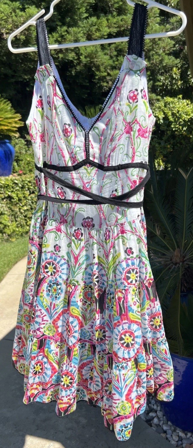 Vintage Nanette Lepore Cotton Silk Lightweight Sleeveless Belt Sundress Dress 6