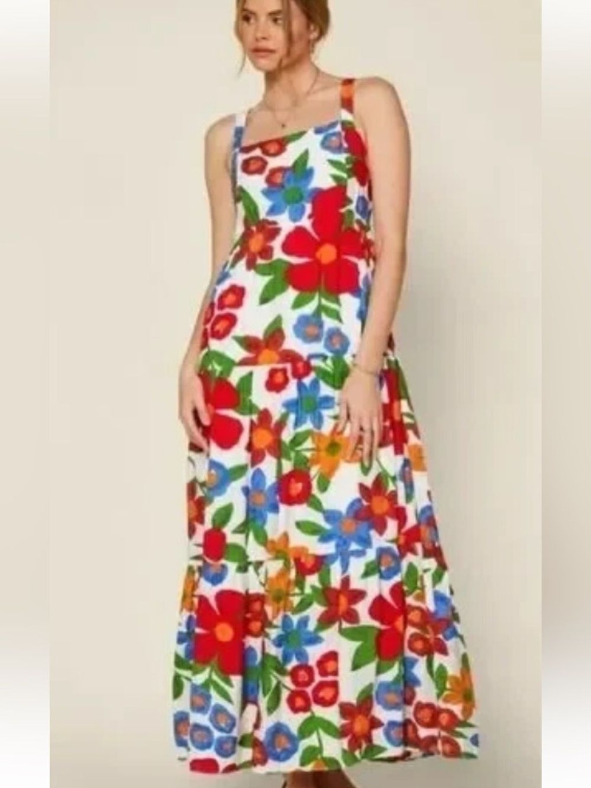Skies are Blue White Floral Sundress Red, Blue & Green fits Medium or large EUC