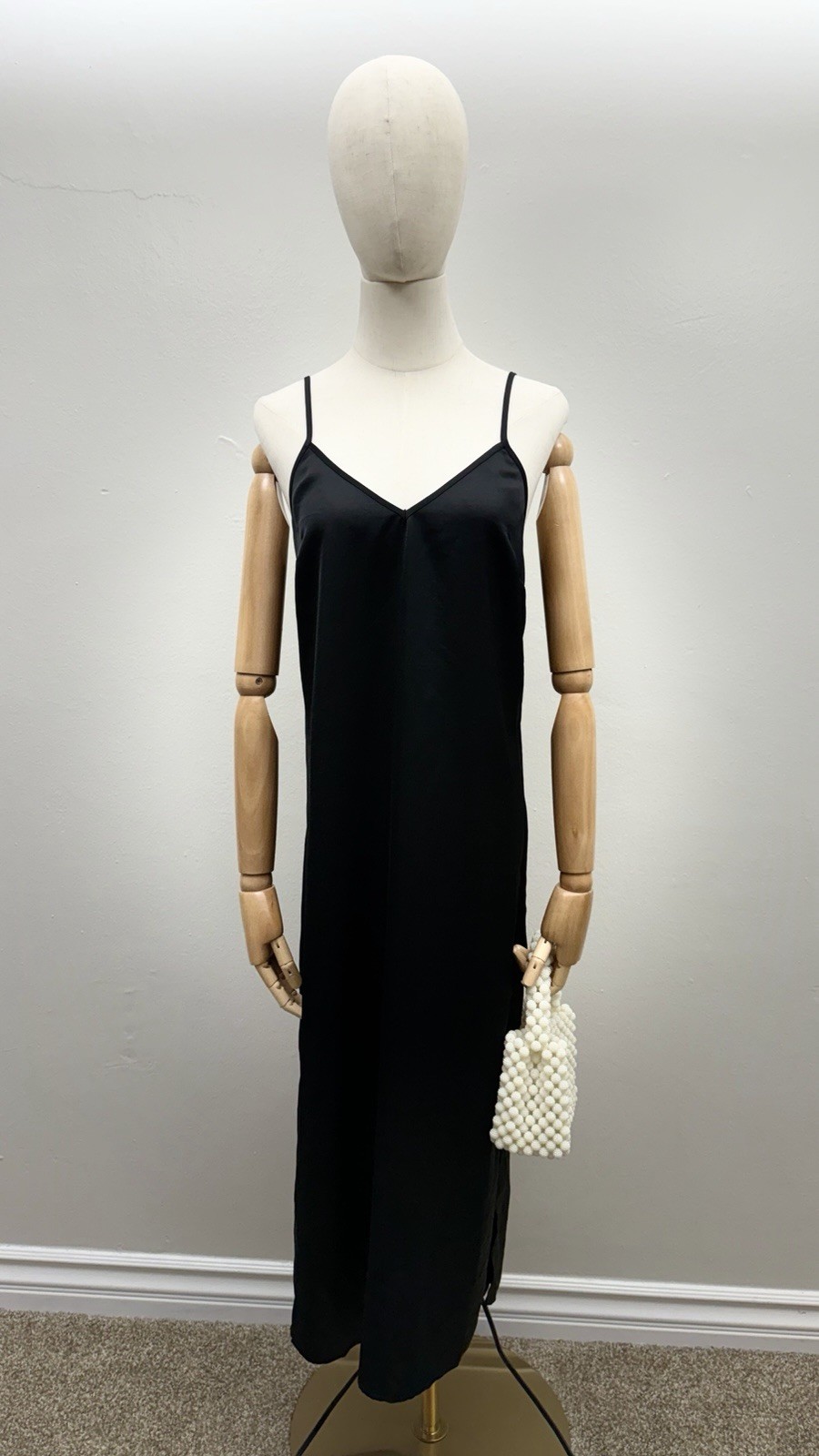 A New Day Black Slip Dress Women Size XS Polyester Spaghetti Strap Maxi Dress