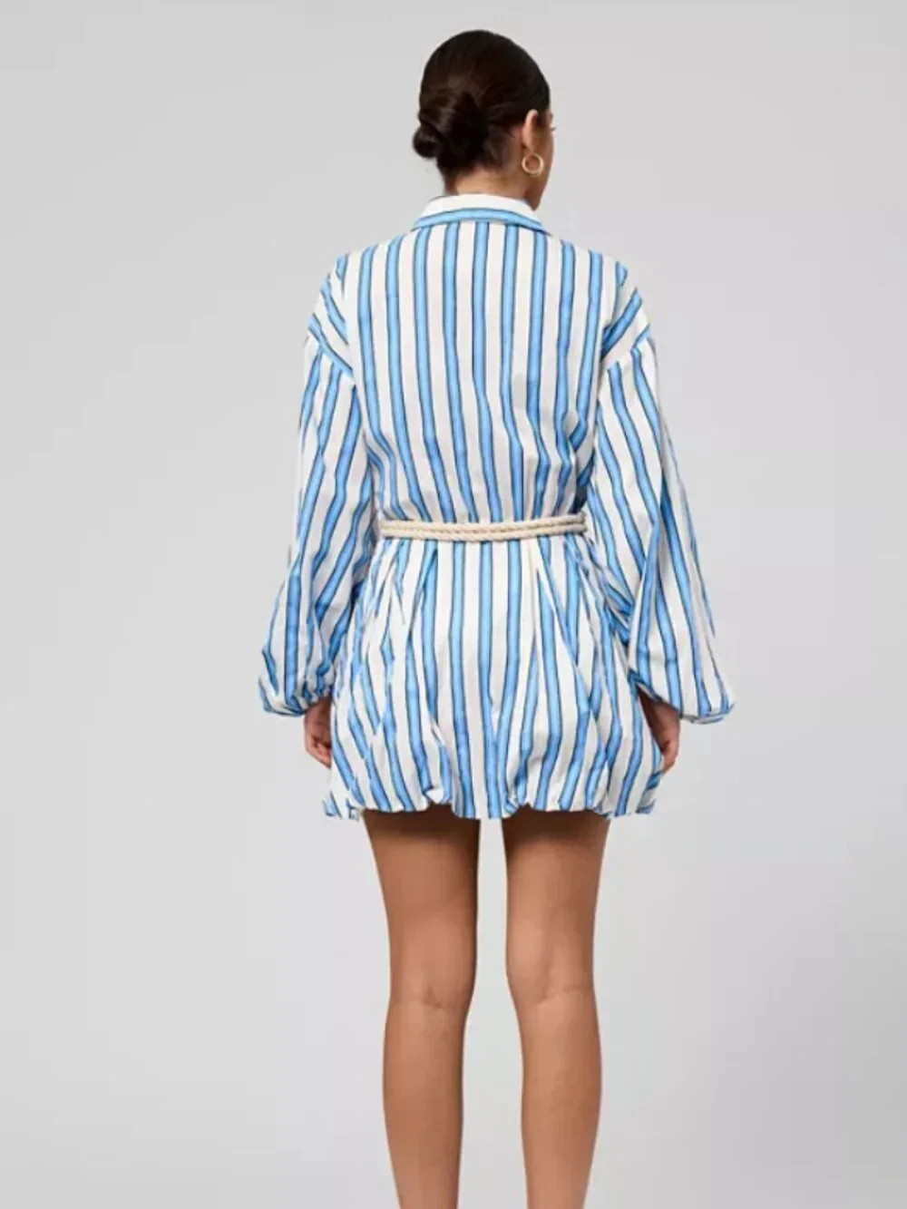 RACHEL Rachel Roy 100% cotton Collared Neck Shirt Dress white blue stripe 4