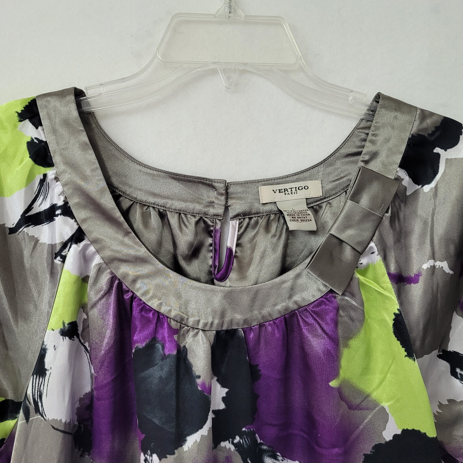 Vertigo Paris Dress Womens L Abstract Floral Short Sleeve Colorful Flaw
