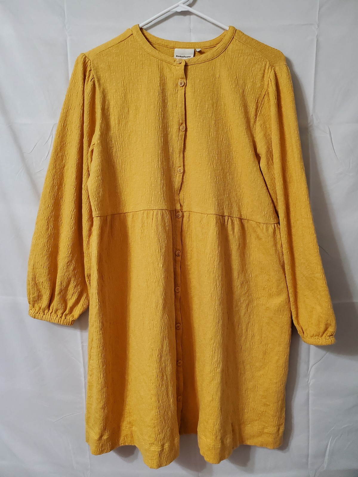 Richer Poorer Cloud Weave Button Up Dress Womens Medium Yellow Lightweight Sun