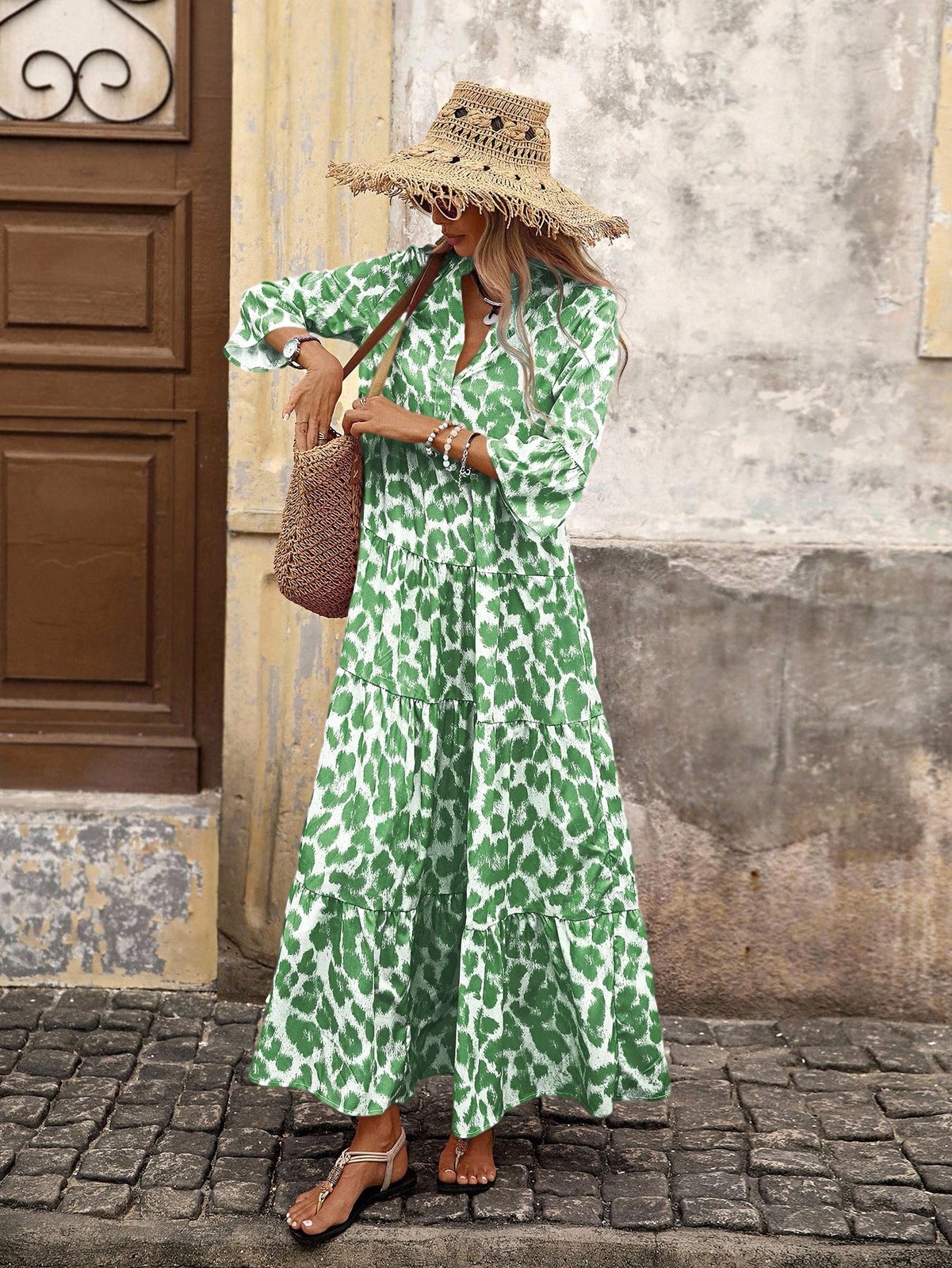 Cute Women’s Yellow Ruffle Hem Long Dress