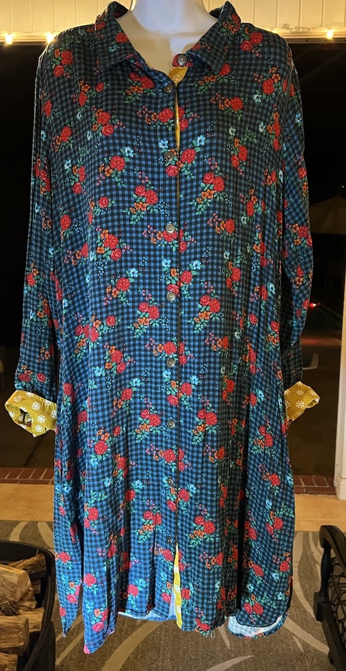 Matilda Jane 2X Floral Gingham Button Tunic Shirt Dress Boho Cottagecore Plus