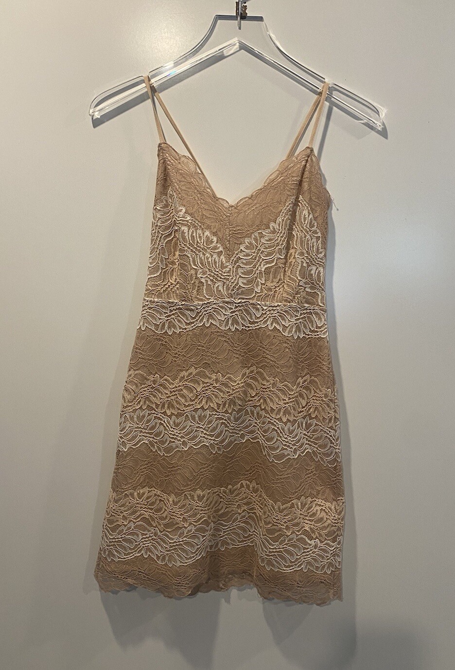 Storia Womens Beige Lace Striped Sleeveless Dress Size Small