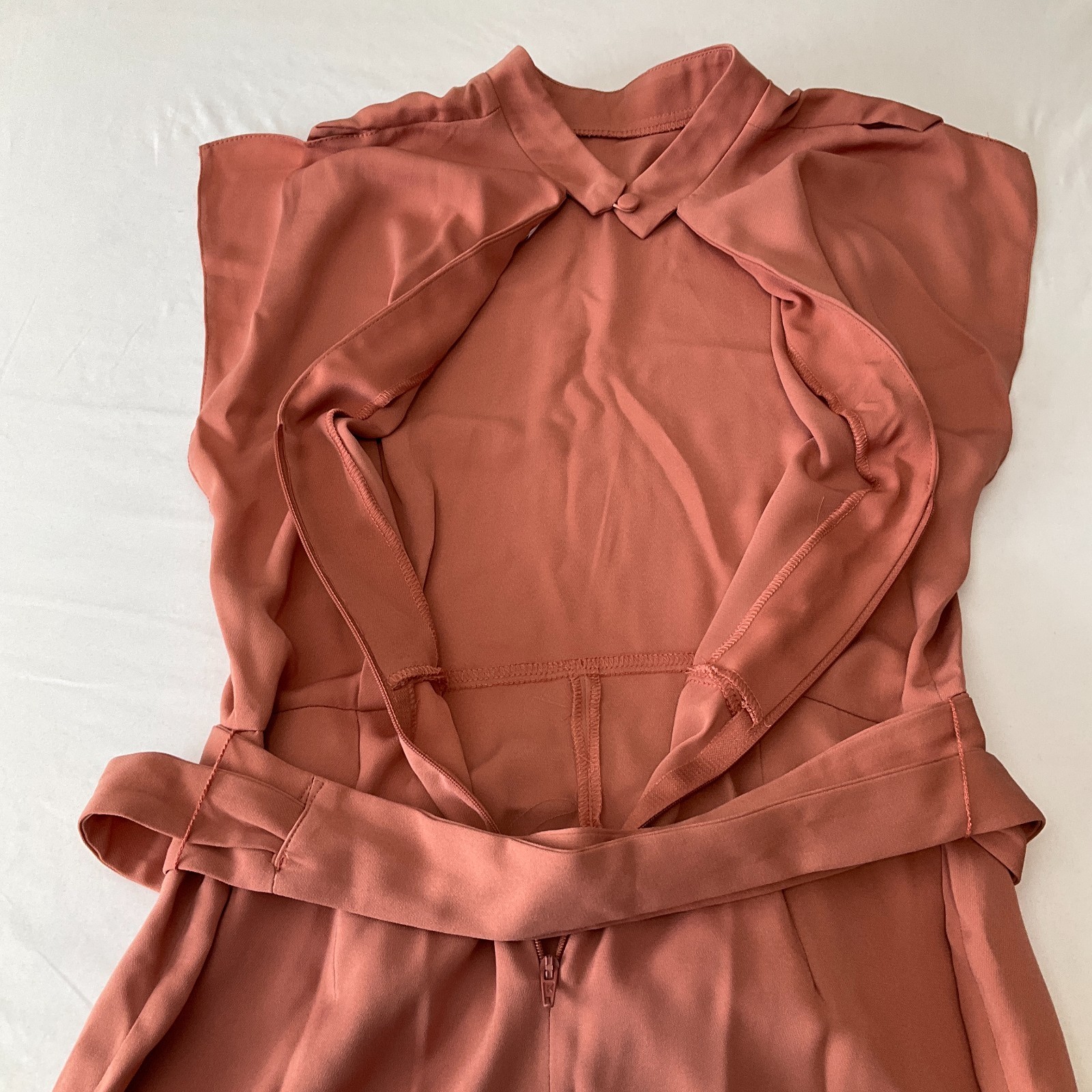 Asos Design Mini Dress Womens Size 4 Peach Belted Sleeveless Stretch Zip