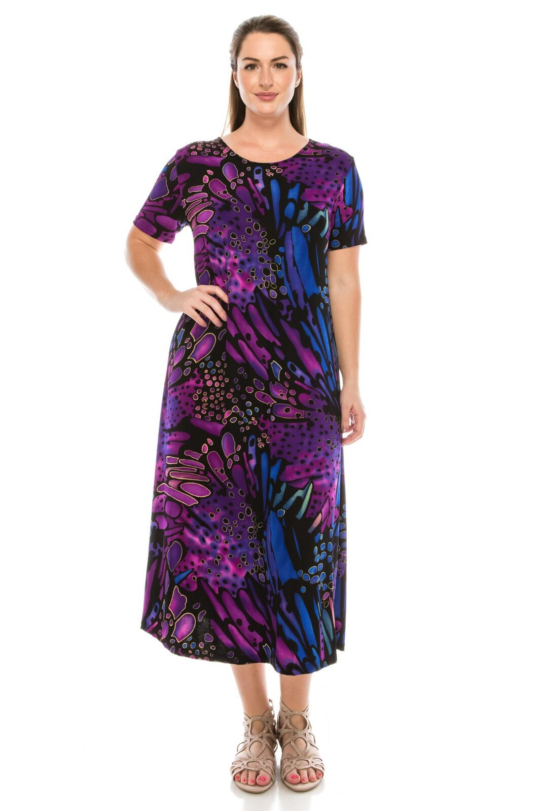 Travel Knit Dress, long A-Line, S/S, Stretchy NO-IRON poly/span. #207