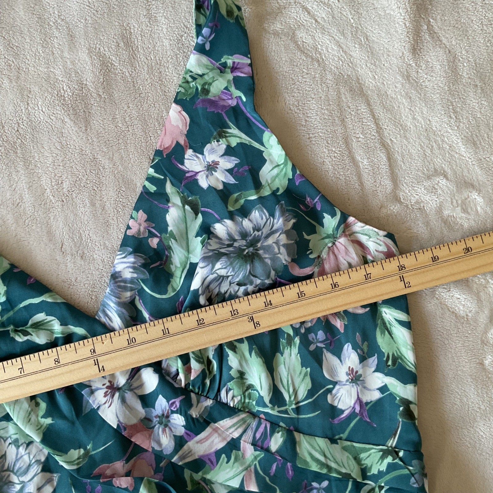ASTR the Label Teal Floral Pleated Cutout Maxi Dress XL Sleeveless Slit Gown