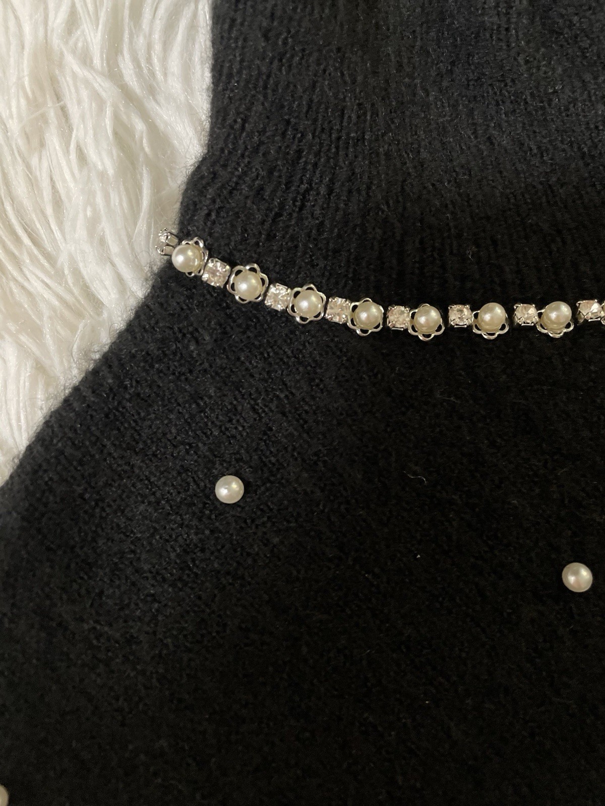 ZARA Pearl Rhinestone Mock Neck Posh Glam Classy Bling Y2K Knit Dress Black L