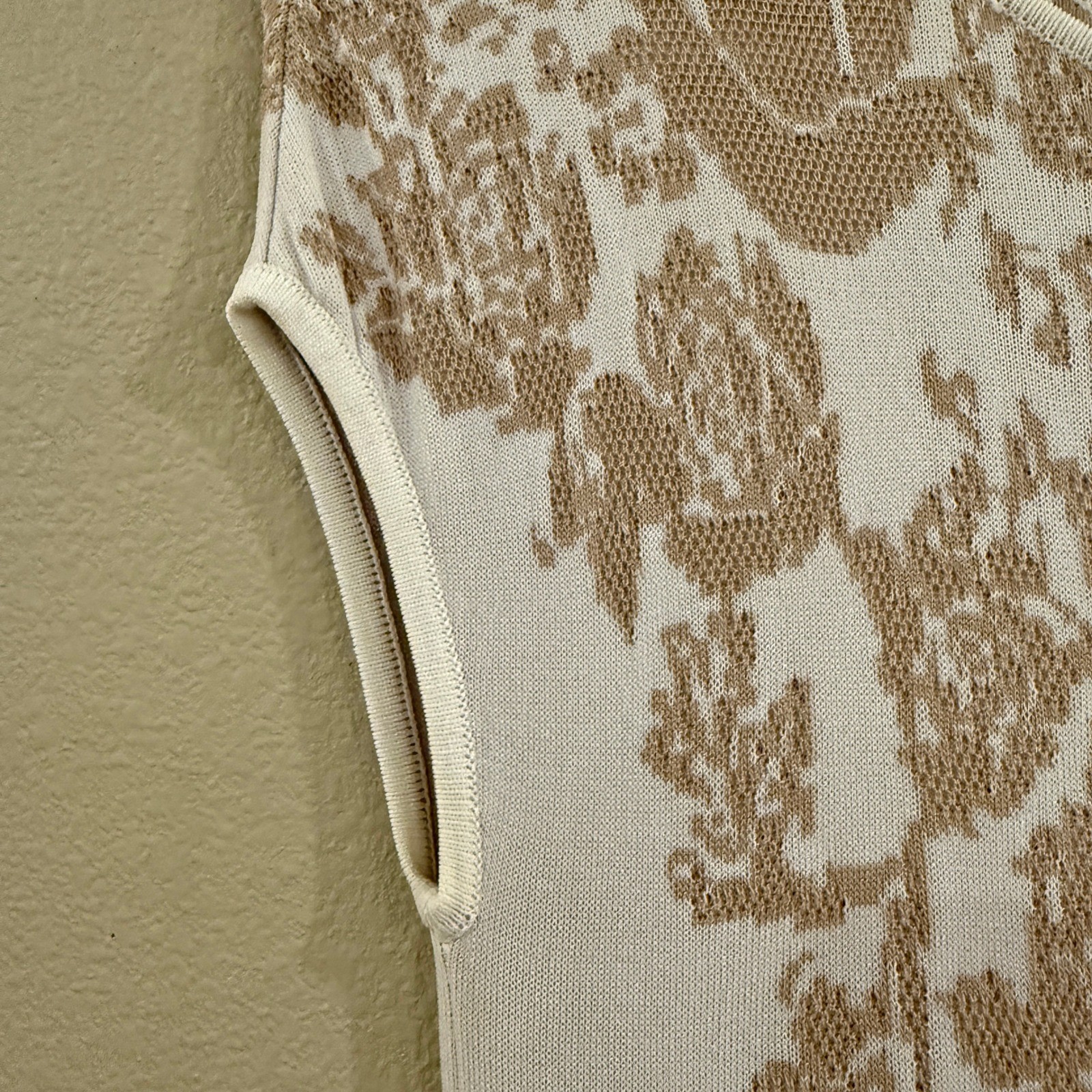 Torn by Ronny Kobo Patricia Dove Swing Dress L Tan Floral Jacquard Ladylike